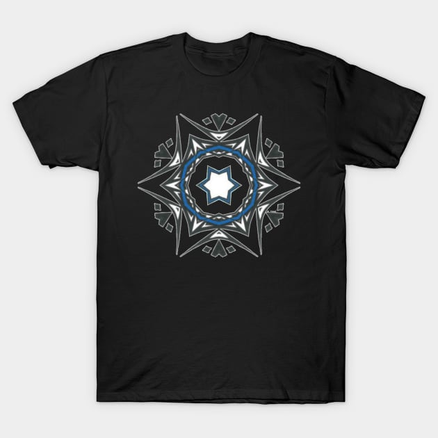 14C Unique Blue Black White Abstract Mandala T-Shirt by Unique Black White Colorful Abstract Art
